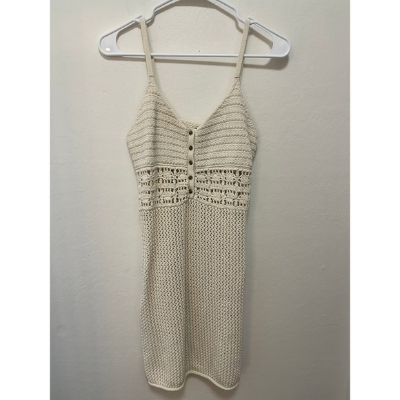 Aerie Crochet Mini Dress Button Front Sleeveless Cream Medium Festival - Picture 2 of 11